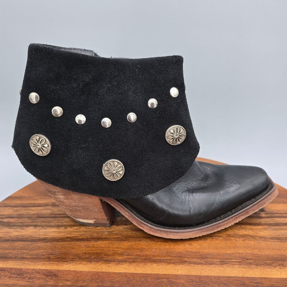 Justin Reba Boots Womens 6 B Black Suede Leather Studded Side Zip Western Ankle